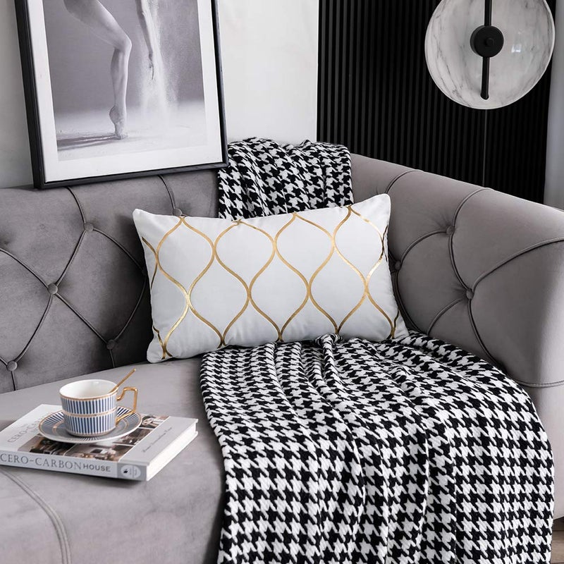 DEZENE Gold Velvet Throw Pillow Covers Off White: 2 Pack 12x20 Inch Rectangular Decorative Pillow Cases for Bedroom Sofa Couch Living Room - Image 3